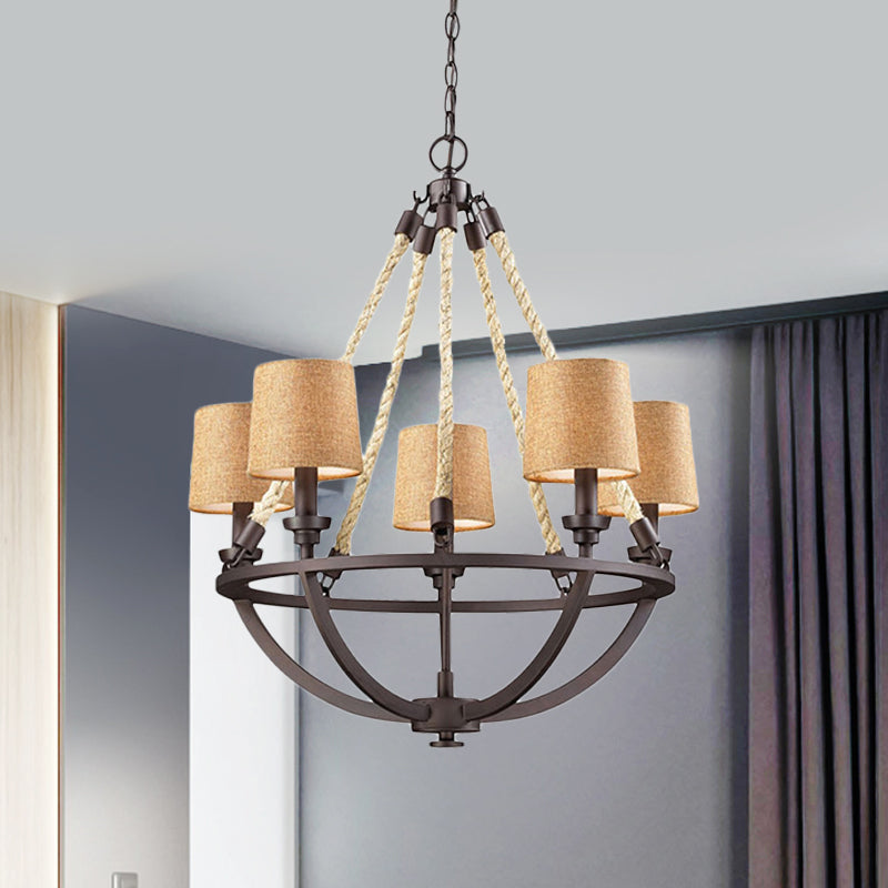 5/6 Lights Ceiling Light Traditional Tapered Fabric Hanging Chandelier in Beige for Dining Room Clearhalo 'Ceiling Lights' 'Chandeliers' Lighting' options 560709