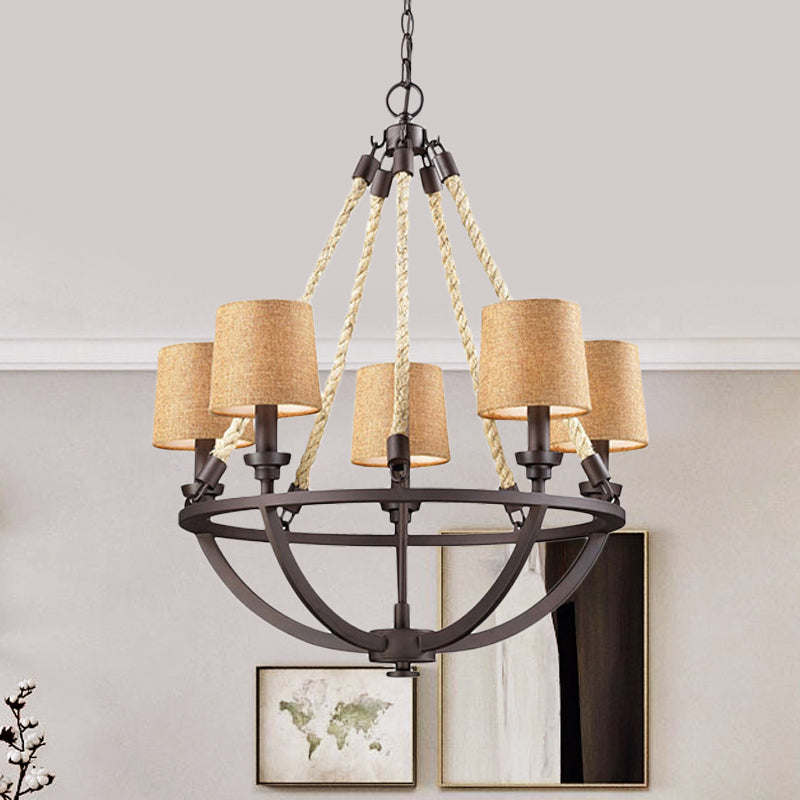 5/6 Lights Ceiling Light Traditional Tapered Fabric Hanging Chandelier in Beige for Dining Room Clearhalo 'Ceiling Lights' 'Chandeliers' Lighting' options 560710