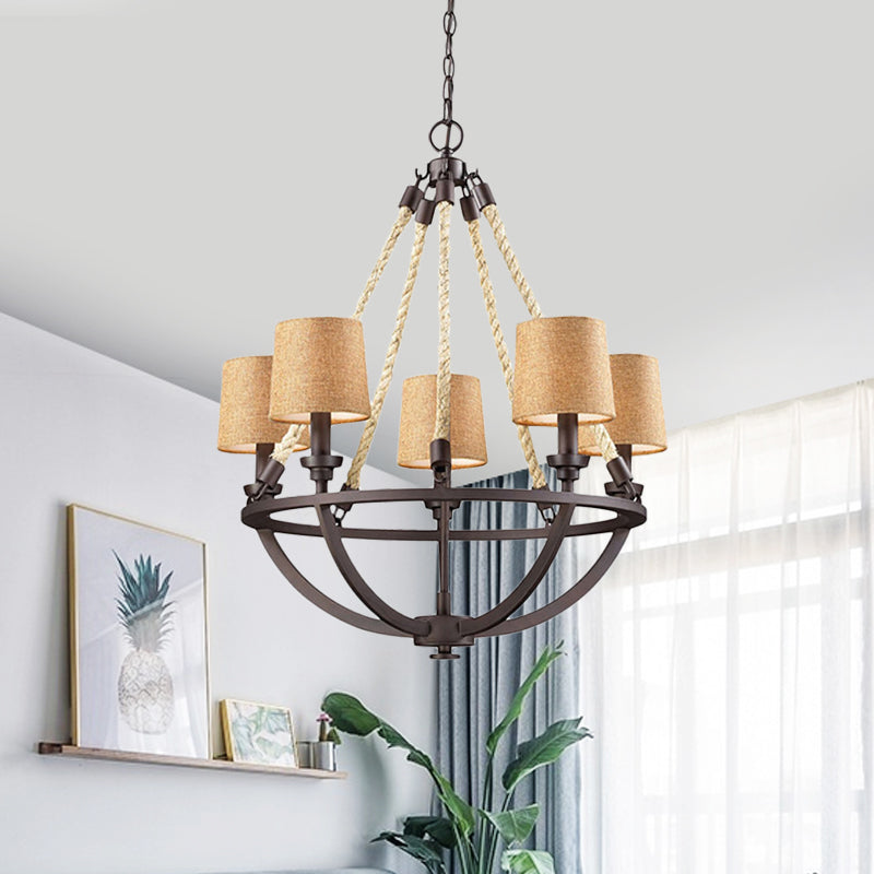 5/6 Lights Ceiling Light Traditional Tapered Fabric Hanging Chandelier in Beige for Dining Room Clearhalo 'Ceiling Lights' 'Chandeliers' Lighting' options 560711