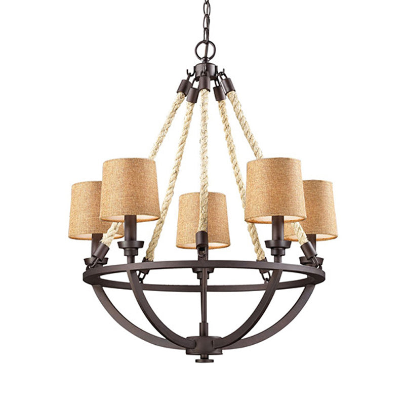 5/6 Lights Ceiling Light Traditional Tapered Fabric Hanging Chandelier in Beige for Dining Room Clearhalo 'Ceiling Lights' 'Chandeliers' Lighting' options 560712