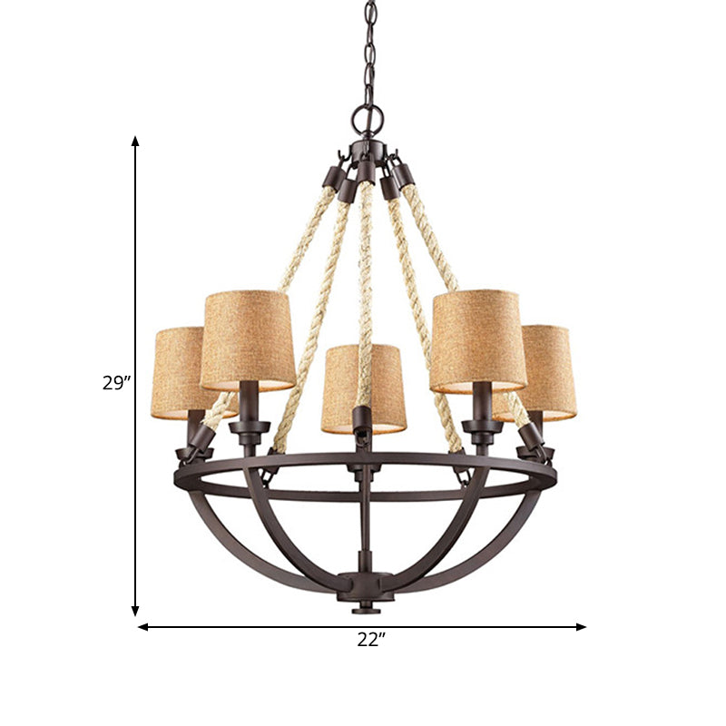 5/6 Lights Ceiling Light Traditional Tapered Fabric Hanging Chandelier in Beige for Dining Room Clearhalo 'Ceiling Lights' 'Chandeliers' Lighting' options 560713