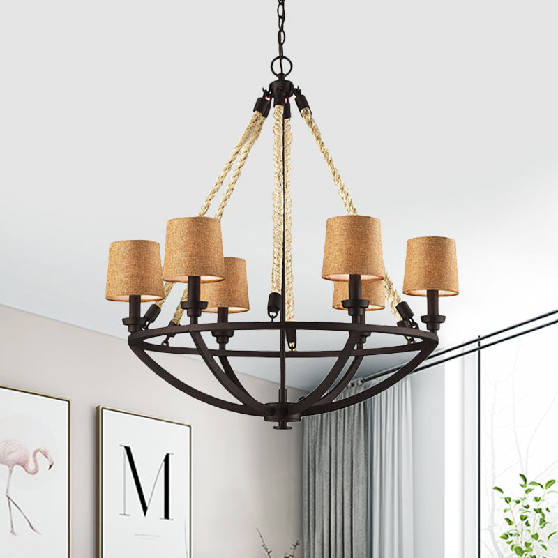 5/6 Lights Ceiling Light Traditional Tapered Fabric Hanging Chandelier in Beige for Dining Room Clearhalo 'Ceiling Lights' 'Chandeliers' Lighting' options 560714