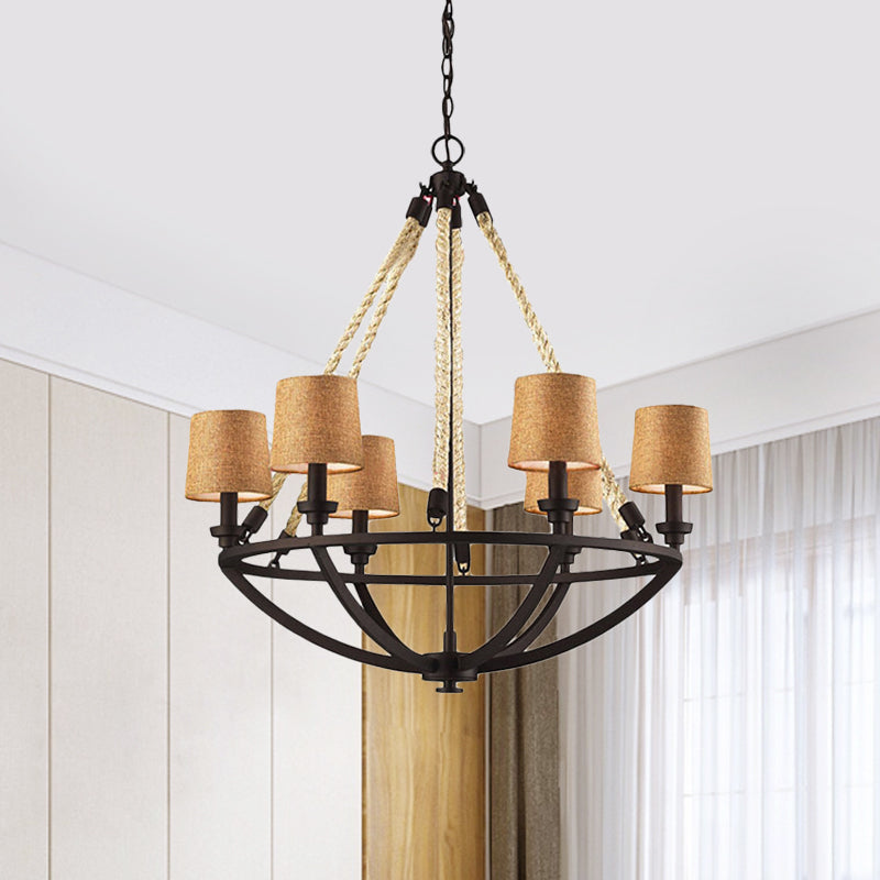 5/6 Lights Ceiling Light Traditional Tapered Fabric Hanging Chandelier in Beige for Dining Room Clearhalo 'Ceiling Lights' 'Chandeliers' Lighting' options 560715