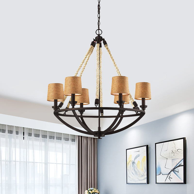 5/6 Lights Ceiling Light Traditional Tapered Fabric Hanging Chandelier in Beige for Dining Room Clearhalo 'Ceiling Lights' 'Chandeliers' Lighting' options 560716