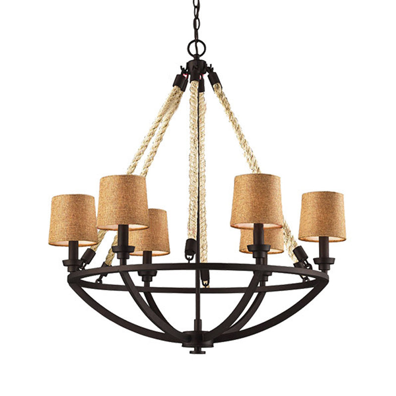 5/6 Lights Ceiling Light Traditional Tapered Fabric Hanging Chandelier in Beige for Dining Room Clearhalo 'Ceiling Lights' 'Chandeliers' Lighting' options 560717