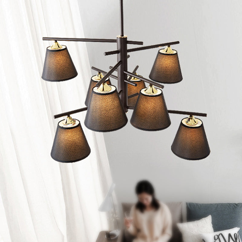 Fabric Tapered Hanging Chandelier Traditional 4/6/8 Lights Living Room Pendant Light in Black/White/Red 8 Black Clearhalo 'Ceiling Lights' 'Chandeliers' Lighting' options 560724_0156d6aa-8113-4e21-974e-89ec57d5e45f