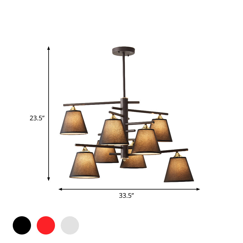 Fabric Tapered Hanging Chandelier Traditional 4/6/8 Lights Living Room Pendant Light in Black/White/Red Clearhalo 'Ceiling Lights' 'Chandeliers' Lighting' options 560728