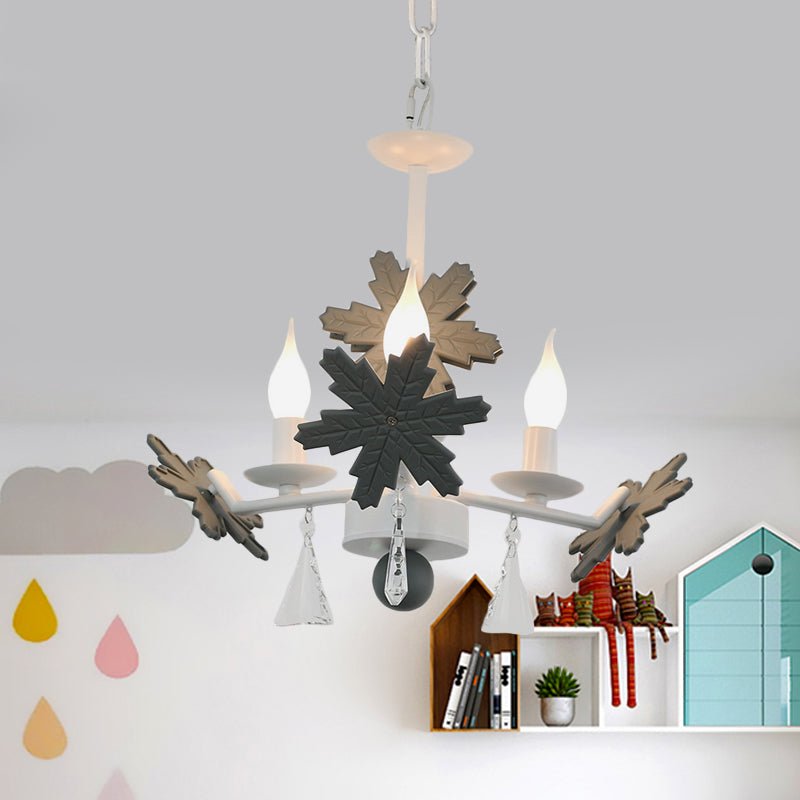 Candle Chandelier Light Kids Clear Glass 3/6 Lights Gray/White Pendant Lamp with K9 Crystal and Snowflake Deco 3 Grey Clearhalo 'Ceiling Lights' 'Chandeliers' Lighting' options 560764_ea4dda0e-d09c-42be-a33d-d86534bff753