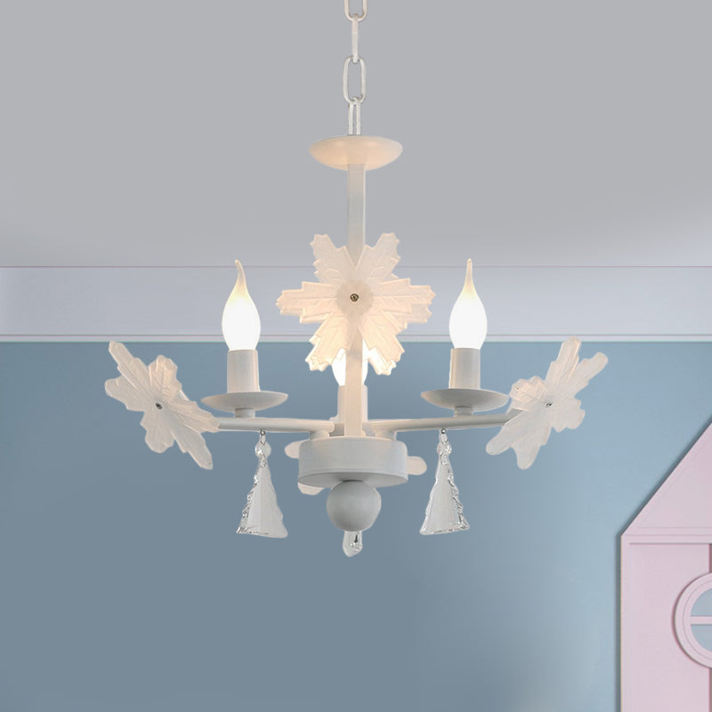 Candle Chandelier Light Kids Clear Glass 3/6 Lights Gray/White Pendant Lamp with K9 Crystal and Snowflake Deco Clearhalo 'Ceiling Lights' 'Chandeliers' Lighting' options 560770