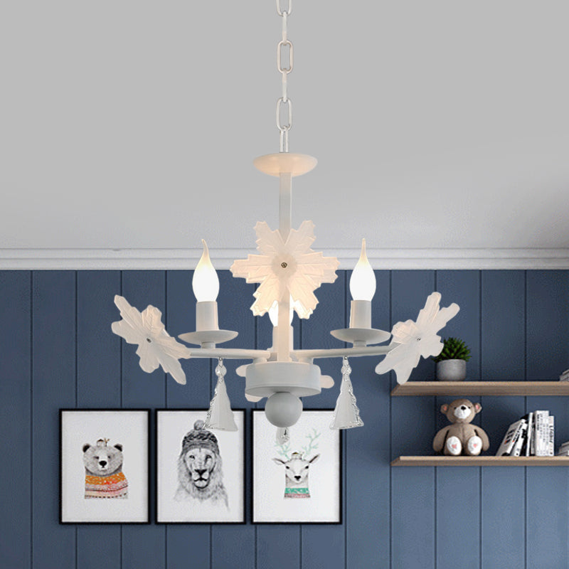 Candle Chandelier Light Kids Clear Glass 3/6 Lights Gray/White Pendant Lamp with K9 Crystal and Snowflake Deco Clearhalo 'Ceiling Lights' 'Chandeliers' Lighting' options 560771