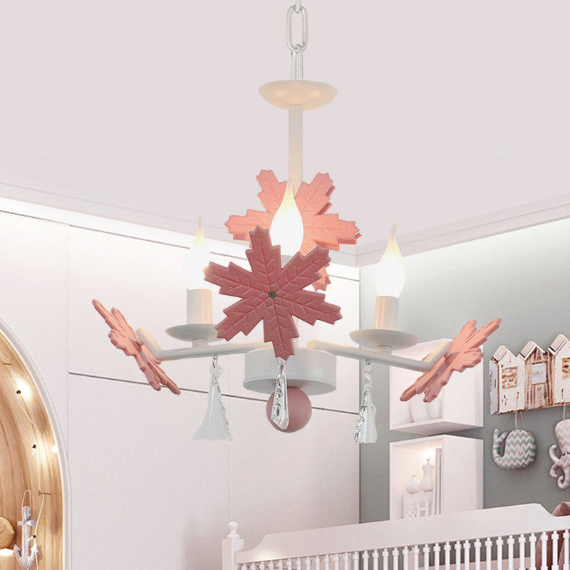 Candle Chandelier Light Kids Clear Glass 3/6 Lights Gray/White Pendant Lamp with K9 Crystal and Snowflake Deco 3 Pink Clearhalo 'Ceiling Lights' 'Chandeliers' Lighting' options 560773_355de483-d47e-495f-b090-077d8e3bd53d