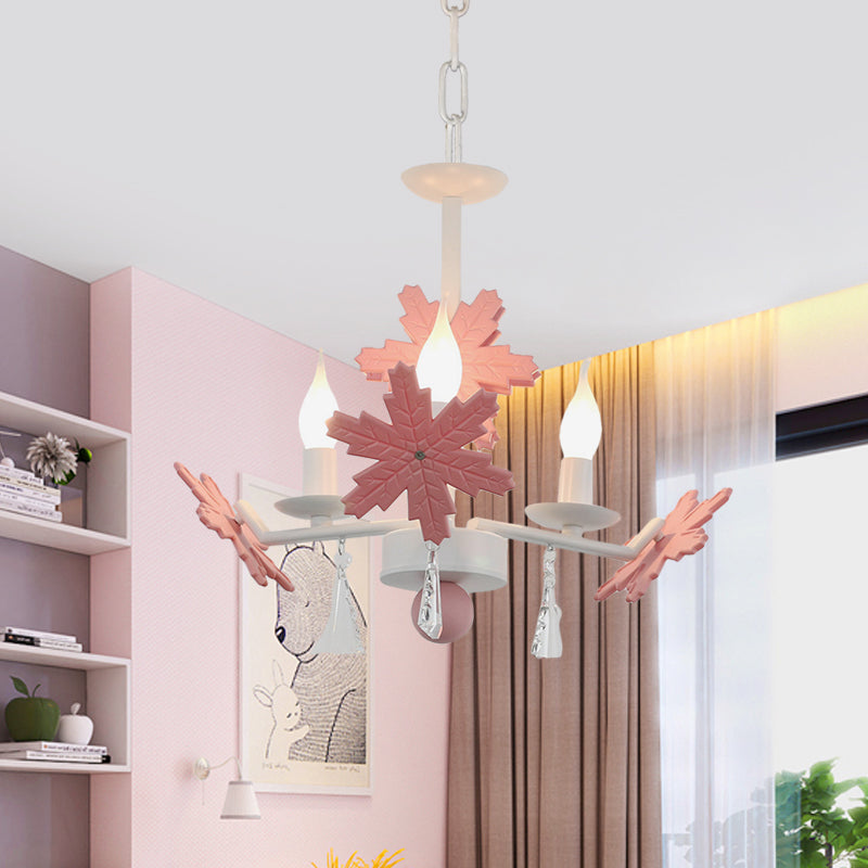 Candle Chandelier Light Kids Clear Glass 3/6 Lights Gray/White Pendant Lamp with K9 Crystal and Snowflake Deco Clearhalo 'Ceiling Lights' 'Chandeliers' Lighting' options 560774