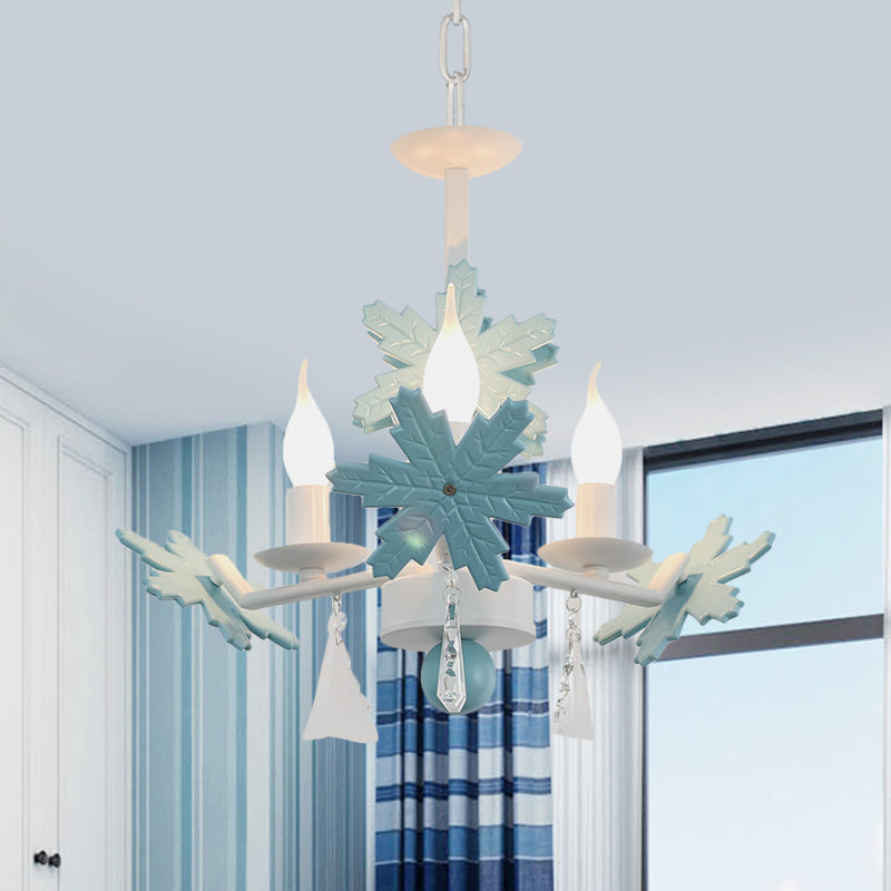 Candle Chandelier Light Kids Clear Glass 3/6 Lights Gray/White Pendant Lamp with K9 Crystal and Snowflake Deco 3 Blue Clearhalo 'Ceiling Lights' 'Chandeliers' Lighting' options 560777_d2d865e8-8deb-47ba-8e55-3adea4d428f9