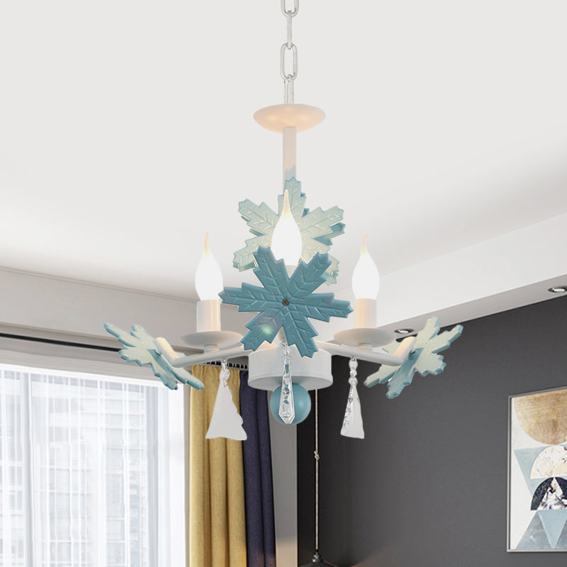 Candle Chandelier Light Kids Clear Glass 3/6 Lights Gray/White Pendant Lamp with K9 Crystal and Snowflake Deco Clearhalo 'Ceiling Lights' 'Chandeliers' Lighting' options 560779