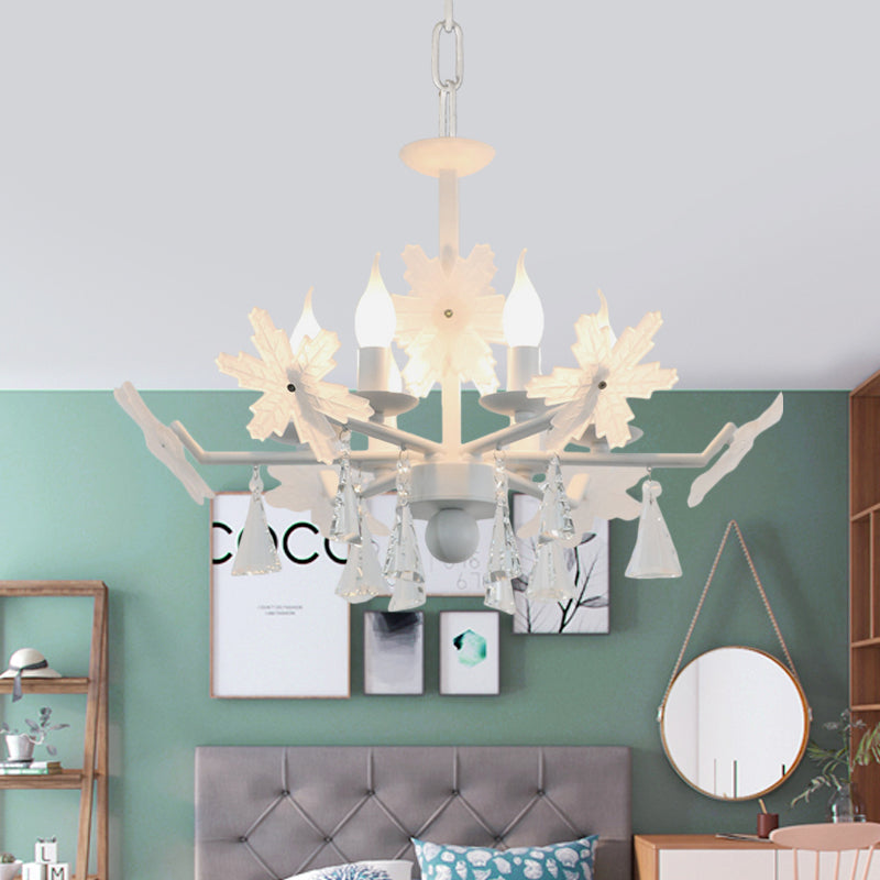 Candle Chandelier Light Kids Clear Glass 3/6 Lights Gray/White Pendant Lamp with K9 Crystal and Snowflake Deco Clearhalo 'Ceiling Lights' 'Chandeliers' Lighting' options 560787