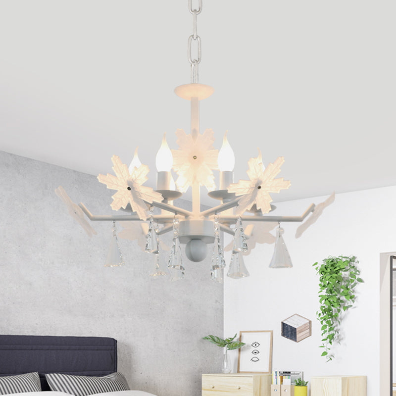 Candle Chandelier Light Kids Clear Glass 3/6 Lights Gray/White Pendant Lamp with K9 Crystal and Snowflake Deco Clearhalo 'Ceiling Lights' 'Chandeliers' Lighting' options 560788