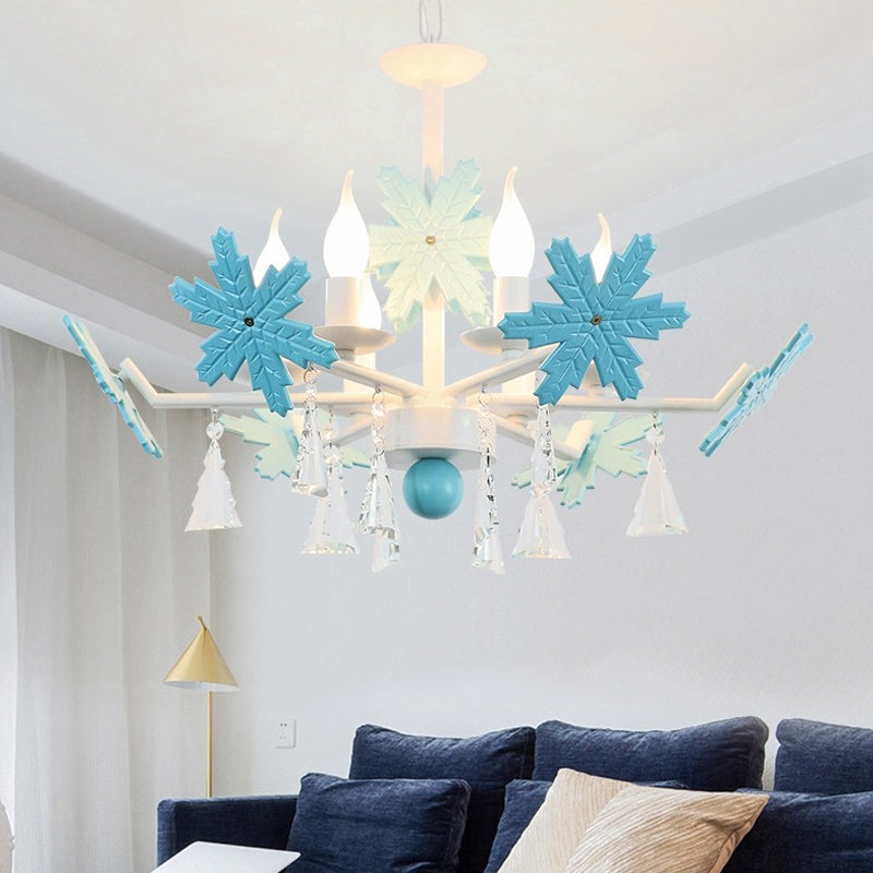 Candle Chandelier Light Kids Clear Glass 3/6 Lights Gray/White Pendant Lamp with K9 Crystal and Snowflake Deco 6 Blue Clearhalo 'Ceiling Lights' 'Chandeliers' Lighting' options 560794_ee630523-8afc-4540-bb11-670c559c39fe