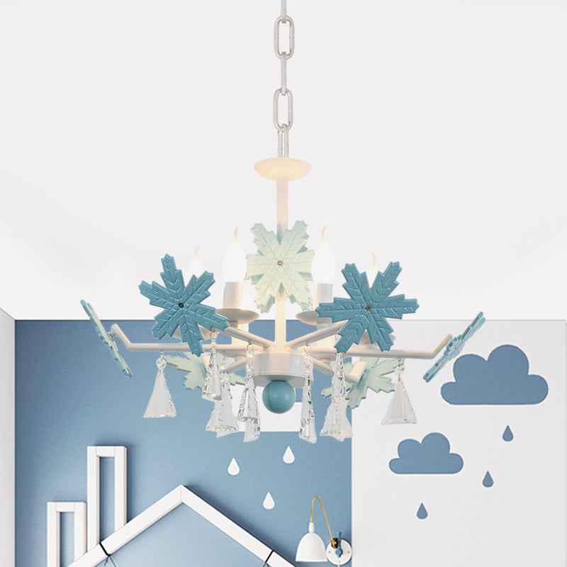 Candle Chandelier Light Kids Clear Glass 3/6 Lights Gray/White Pendant Lamp with K9 Crystal and Snowflake Deco Clearhalo 'Ceiling Lights' 'Chandeliers' Lighting' options 560796