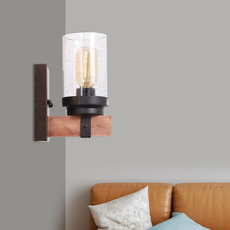 1/2/3 Light Wall Vanity Light with Cylinder Clear Seeded Glass Shade Classic Bathroom Sconce Lighting Fixture in Black 1.0 Black Clearhalo 'Vanity Lights' 'Wall Lights' Lighting' 560798