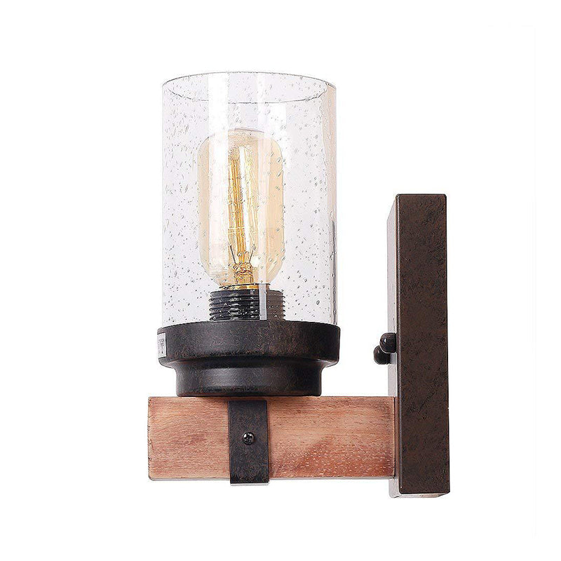 1/2/3 Light Wall Vanity Light with Cylinder Clear Seeded Glass Shade Classic Bathroom Sconce Lighting Fixture in Black Clearhalo 'Vanity Lights' 'Wall Lights' Lighting' 560801