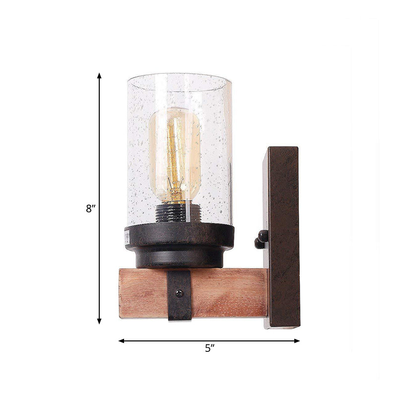 1/2/3 Light Wall Vanity Light with Cylinder Clear Seeded Glass Shade Classic Bathroom Sconce Lighting Fixture in Black Clearhalo 'Vanity Lights' 'Wall Lights' Lighting' 560802