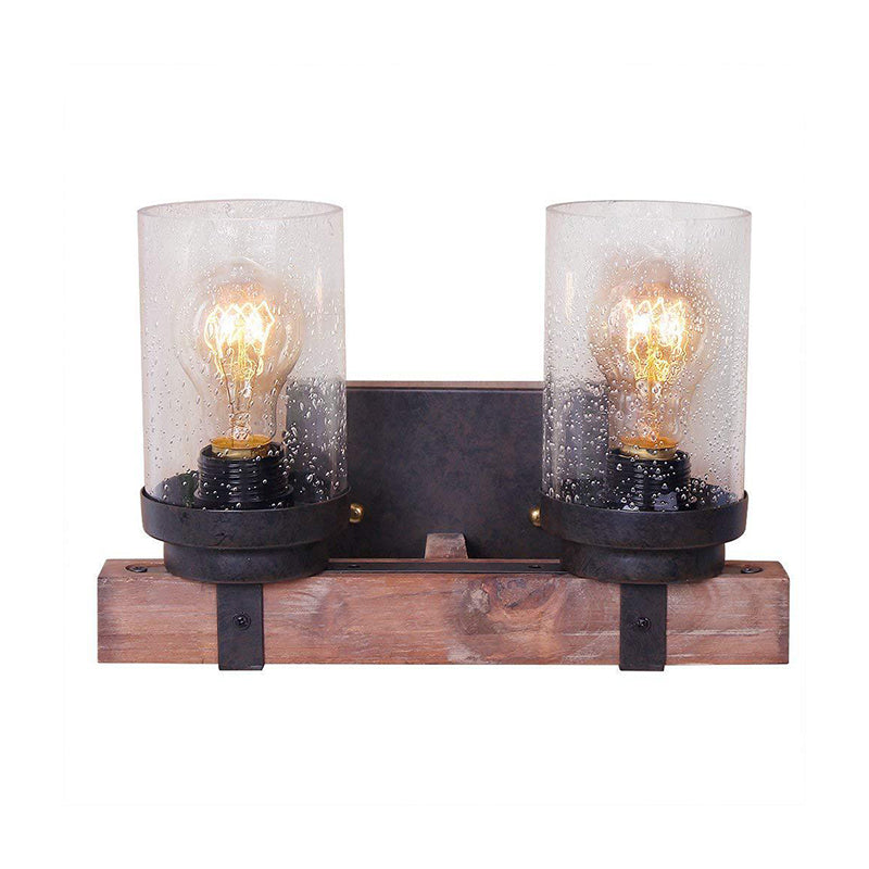 1/2/3 Light Wall Vanity Light with Cylinder Clear Seeded Glass Shade Classic Bathroom Sconce Lighting Fixture in Black Clearhalo 'Vanity Lights' 'Wall Lights' Lighting' 560805