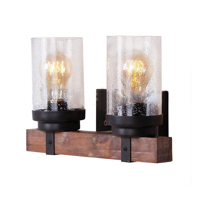 1/2/3 Light Wall Vanity Light with Cylinder Clear Seeded Glass Shade Classic Bathroom Sconce Lighting Fixture in Black Clearhalo 'Vanity Lights' 'Wall Lights' Lighting' 560806