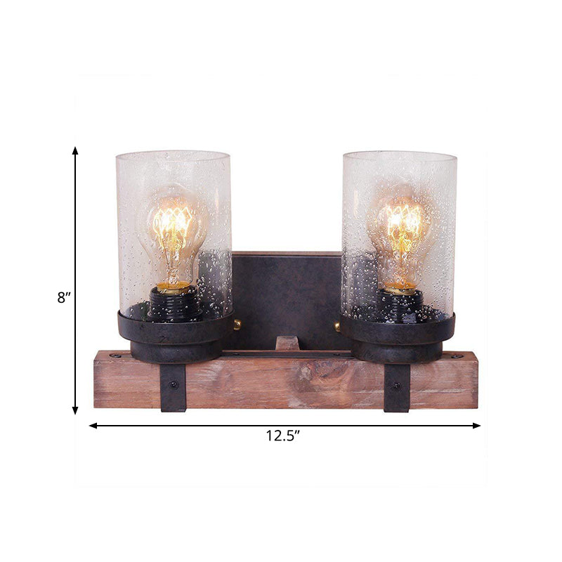 1/2/3 Light Wall Vanity Light with Cylinder Clear Seeded Glass Shade Classic Bathroom Sconce Lighting Fixture in Black Clearhalo 'Vanity Lights' 'Wall Lights' Lighting' 560807