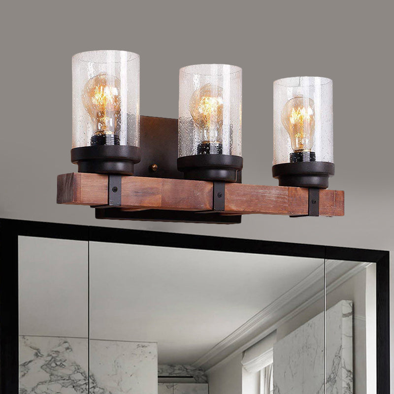 1/2/3 Light Wall Vanity Light with Cylinder Clear Seeded Glass Shade Classic Bathroom Sconce Lighting Fixture in Black 3.0 Black Clearhalo 'Vanity Lights' 'Wall Lights' Lighting' 560808