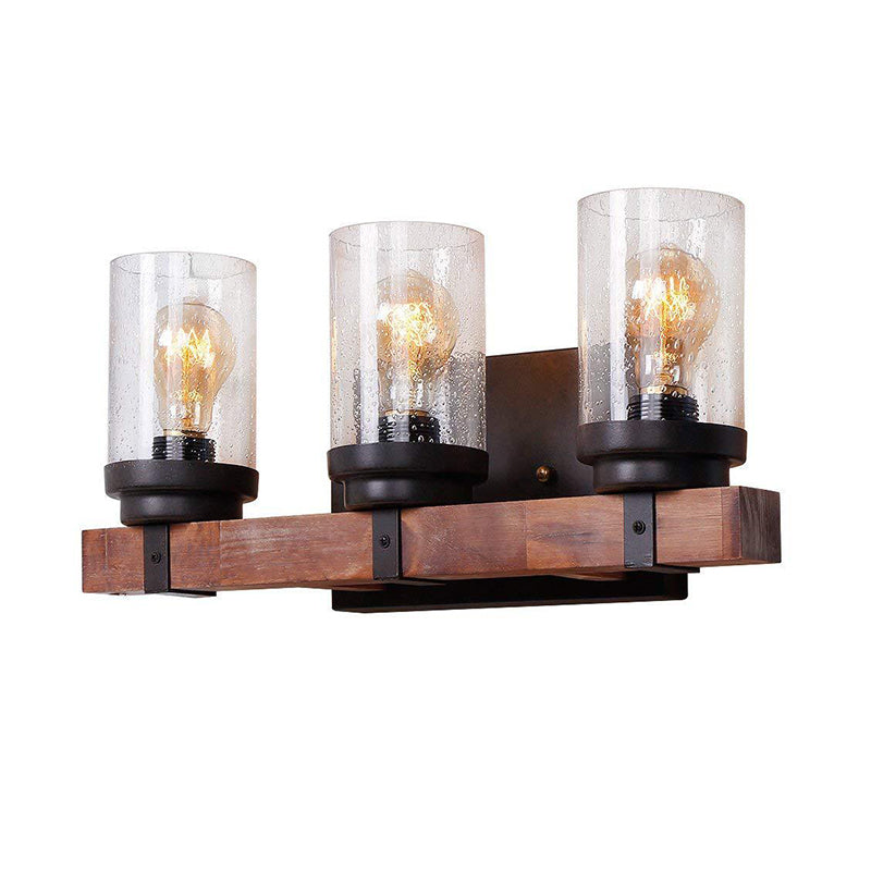 1/2/3 Light Wall Vanity Light with Cylinder Clear Seeded Glass Shade Classic Bathroom Sconce Lighting Fixture in Black Clearhalo 'Vanity Lights' 'Wall Lights' Lighting' 560810