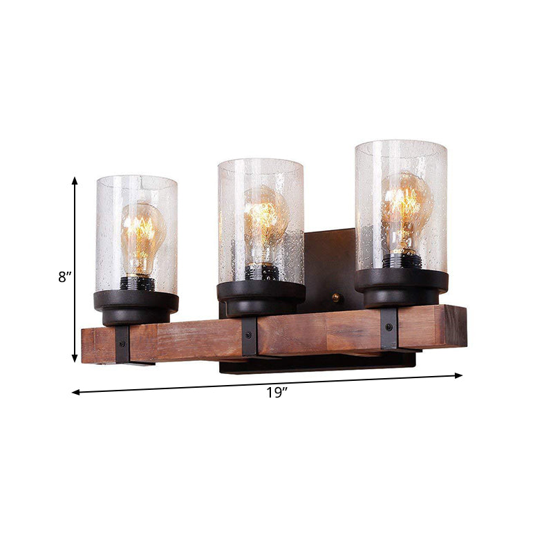 1/2/3 Light Wall Vanity Light with Cylinder Clear Seeded Glass Shade Classic Bathroom Sconce Lighting Fixture in Black Clearhalo 'Vanity Lights' 'Wall Lights' Lighting' 560811