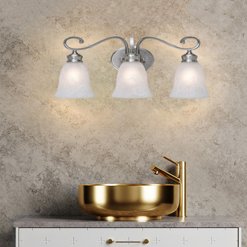 Chrome 3 Lights Sconce Light Classic Frosted Glass Bell Vanity Lighting Fixture for Bathroom Clearhalo 'Vanity Lights' 'Wall Lights' Lighting' 560839