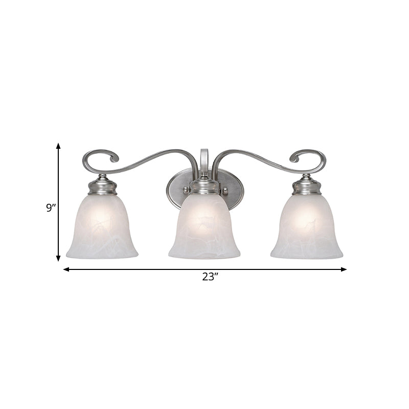 Chrome 3 Lights Sconce Light Classic Frosted Glass Bell Vanity Lighting Fixture for Bathroom Clearhalo 'Vanity Lights' 'Wall Lights' Lighting' 560841