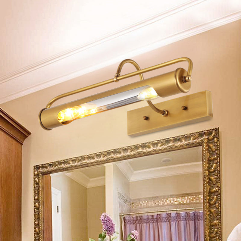 2 Lights Metal Vanity Light Fixture Traditional Brass Tube Bathroom Make-Up Lighting, 14"/18" Wide Brass Clearhalo 'Vanity Lights' 'Wall Lights' Lighting' 560884