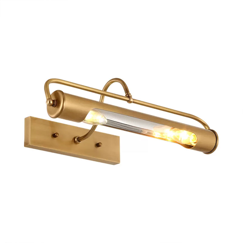 2 Lights Metal Vanity Light Fixture Traditional Brass Tube Bathroom Make-Up Lighting, 14"/18" Wide Clearhalo 'Vanity Lights' 'Wall Lights' Lighting' 560887