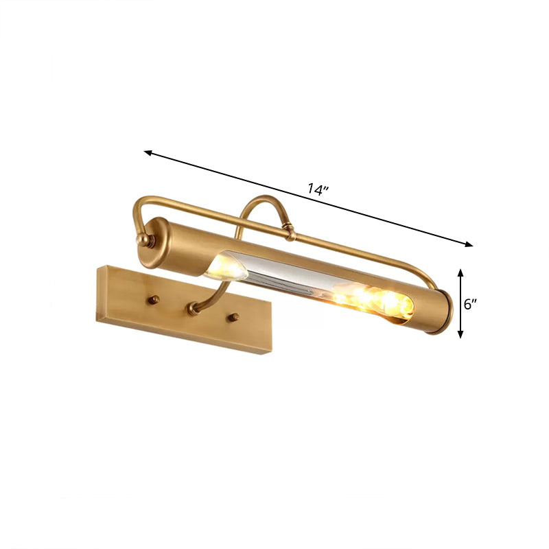 2 Lights Metal Vanity Light Fixture Traditional Brass Tube Bathroom Make-Up Lighting, 14"/18" Wide Clearhalo 'Vanity Lights' 'Wall Lights' Lighting' 560888