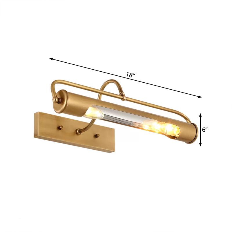 2 Lights Metal Vanity Light Fixture Traditional Brass Tube Bathroom Make-Up Lighting, 14"/18" Wide Clearhalo 'Vanity Lights' 'Wall Lights' Lighting' 560889