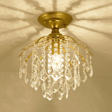 Crystal Cascading Semi Flush Lamp Traditional 1 Bulb Hallway Ceiling Light in Gold Clearhalo 'Ceiling Lights' 'Close To Ceiling Lights' 'Close to ceiling' 'Semi-flushmount' Lighting' 560897