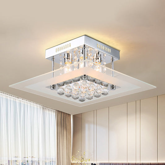 Square Crystal Flush Mount Modern Style 4-Light Chrome Finish Bedroom Ceiling Lamp Clearhalo 'Ceiling Lights' 'Close To Ceiling Lights' 'Close to ceiling' 'Flush mount' Lighting' 560906