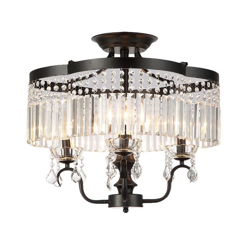 Iron Floral Frame Semi Flush Chandelier Transitional 4/6-Light Ceiling Lamp with Crystal Cascade in Black/Gold Clearhalo 'Ceiling Lights' 'Close To Ceiling Lights' 'Close to ceiling' 'Semi-flushmount' Lighting' 560913