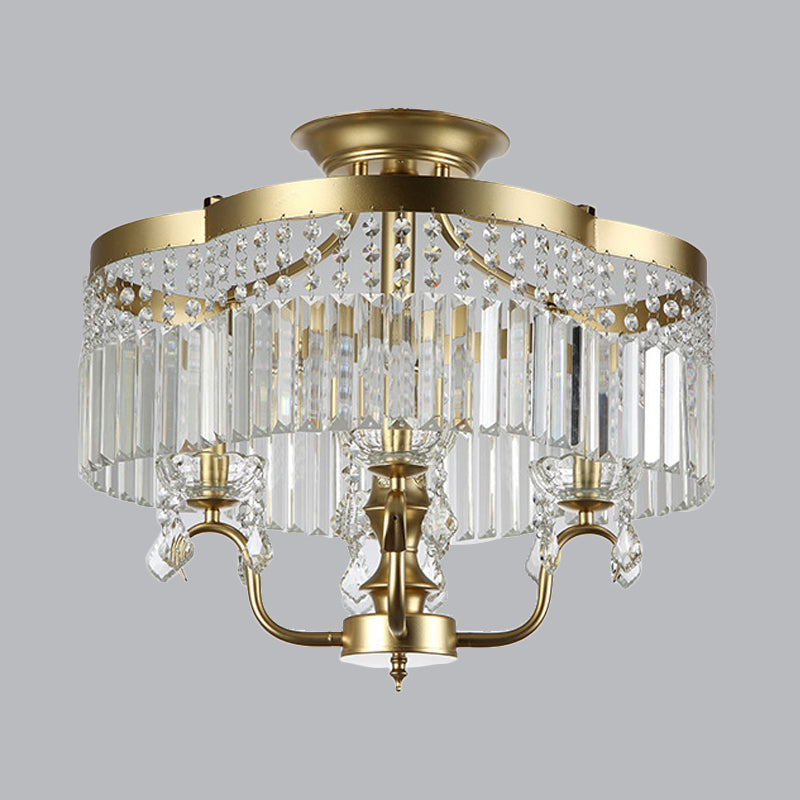 Iron Floral Frame Semi Flush Chandelier Transitional 4/6-Light Ceiling Lamp with Crystal Cascade in Black/Gold Clearhalo 'Ceiling Lights' 'Close To Ceiling Lights' 'Close to ceiling' 'Semi-flushmount' Lighting' 560918