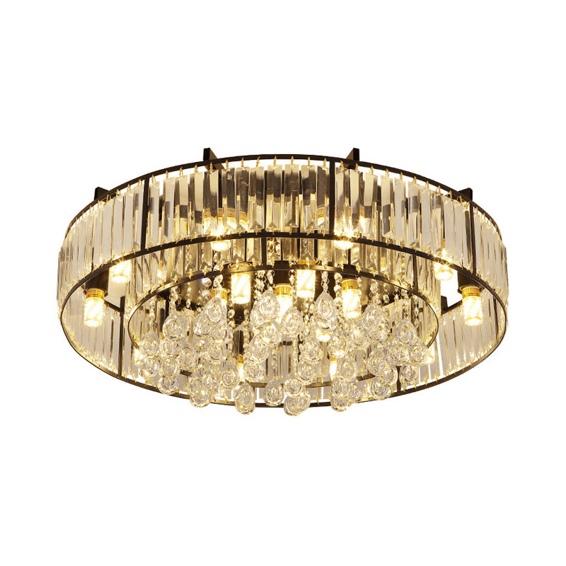 Round Iron Frame Flush Mount Light Modern 7/13-Light Ceiling Light Fixture with Crystal Draping Clearhalo 'Ceiling Lights' 'Close To Ceiling Lights' 'Close to ceiling' 'Flush mount' Lighting' 560950