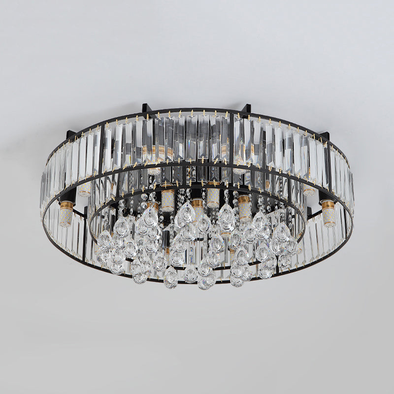 Round Iron Frame Flush Mount Light Modern 7/13-Light Ceiling Light Fixture with Crystal Draping Clearhalo 'Ceiling Lights' 'Close To Ceiling Lights' 'Close to ceiling' 'Flush mount' Lighting' 560951