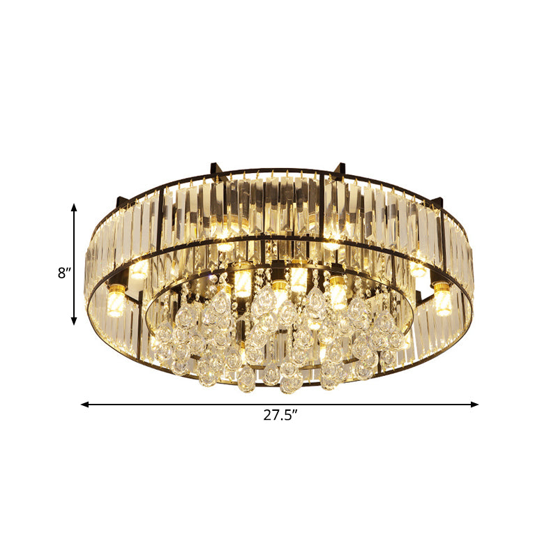 Round Iron Frame Flush Mount Light Modern 7/13-Light Ceiling Light Fixture with Crystal Draping Clearhalo 'Ceiling Lights' 'Close To Ceiling Lights' 'Close to ceiling' 'Flush mount' Lighting' 560952