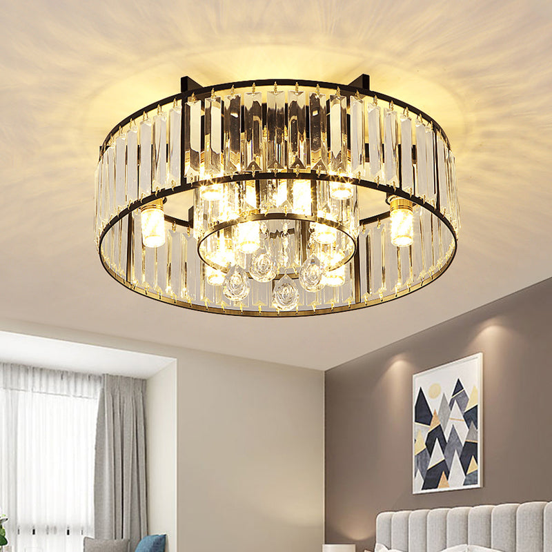 Round Iron Frame Flush Mount Light Modern 7/13-Light Ceiling Light Fixture with Crystal Draping Clearhalo 'Ceiling Lights' 'Close To Ceiling Lights' 'Close to ceiling' 'Flush mount' Lighting' 560954