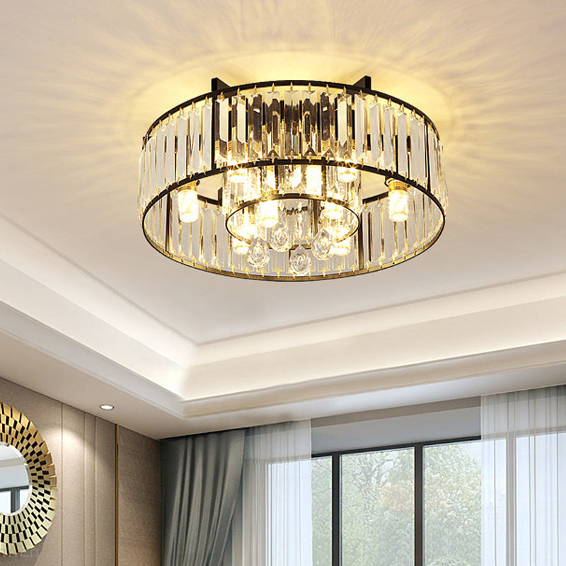 Round Iron Frame Flush Mount Light Modern 7/13-Light Ceiling Light Fixture with Crystal Draping Clearhalo 'Ceiling Lights' 'Close To Ceiling Lights' 'Close to ceiling' 'Flush mount' Lighting' 560955