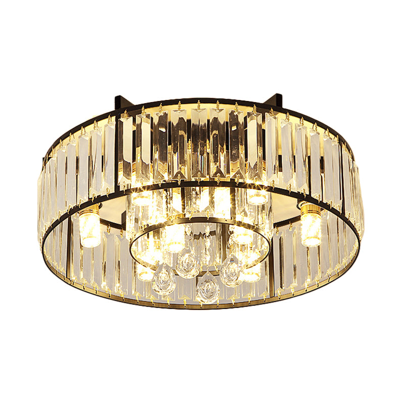 Round Iron Frame Flush Mount Light Modern 7/13-Light Ceiling Light Fixture with Crystal Draping Clearhalo 'Ceiling Lights' 'Close To Ceiling Lights' 'Close to ceiling' 'Flush mount' Lighting' 560956