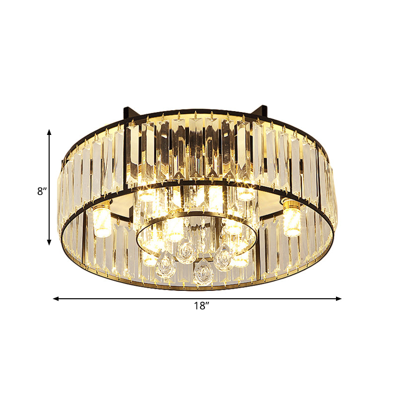 Round Iron Frame Flush Mount Light Modern 7/13-Light Ceiling Light Fixture with Crystal Draping Clearhalo 'Ceiling Lights' 'Close To Ceiling Lights' 'Close to ceiling' 'Flush mount' Lighting' 560957