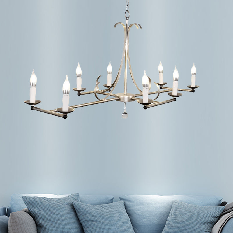 Traditional Candle Shaped Hanging Lamp 8 Bulbs Metal Island Chandelier Light in Gold/Silver Silver Clearhalo 'Ceiling Lights' 'Island Lights' Lighting' 560968