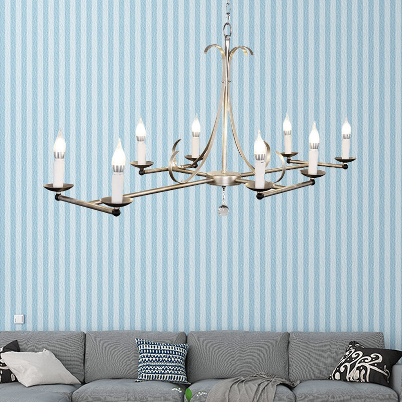 Traditional Candle Shaped Hanging Lamp 8 Bulbs Metal Island Chandelier Light in Gold/Silver Clearhalo 'Ceiling Lights' 'Island Lights' Lighting' 560969